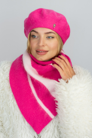 Элегантный женский комплект Braxton «Белл Шик» (берет + косынка-бактус) (5165/7264) (малиновый)