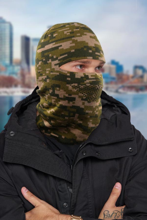 Балаклава «Пиксель II» (6036) (оливковый + бежевый + хаки)