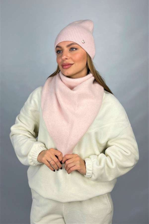 Женский комплект шапка и косынка «Ажен» (4984-5) (светлая пудра)