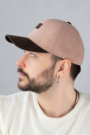 Бейсболка кашемировая мужская Braxton "Signature Cap", козырек экокожа нашивка(6104) (темно-бежевый)