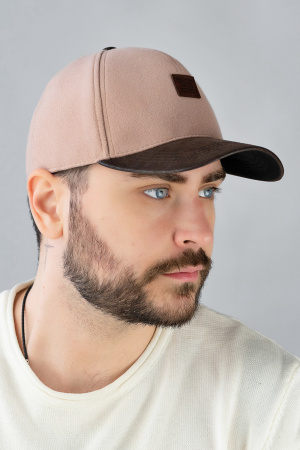 Бейсболка кашемировая мужская Braxton "Signature Cap", козырек экокожа нашивка(6104) (темно-бежевый)