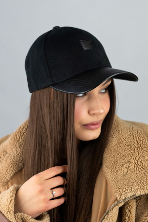 Бейсболка кашемировая унисекс Braxton "Signature Cap", козырек экокожа нашивка(6104) (черный)
