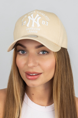 Бейсболка трекерка пятиклинка унисекс New York Yankees (1557)  (бежевый + белый)