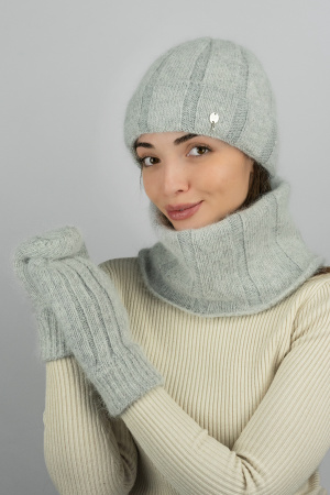 Комплект женский Braxton "Альбина" (шапка + хомут + варежки) (5526-76) (светло-серый)