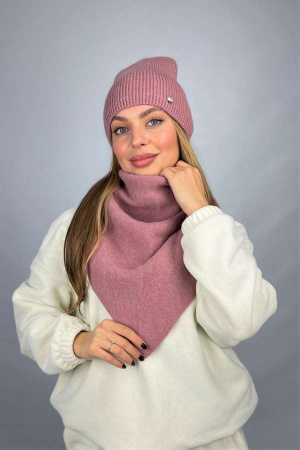 Женский комплект шапка и косынка «Ажен» (4984-5) (темная пудра)