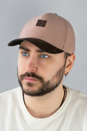 Бейсболка кашемировая мужская Braxton "Signature Cap", козырек экокожа нашивка(6104) (темно-бежевый)