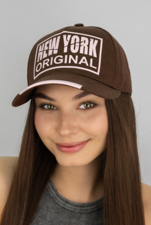 Кепка - трекерка унисекс с накаткой "New York ORIGINAL" (1550) (коричневый+розовый)