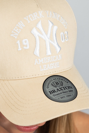 Бейсболка трекерка пятиклинка унисекс New York Yankees (1557)  (бежевый + белый)