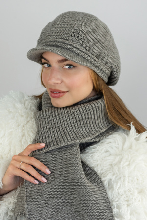 Комплект женский Braxton "Амелі" (берет с козырьком + шарф) (5523-10) (темный кофе)