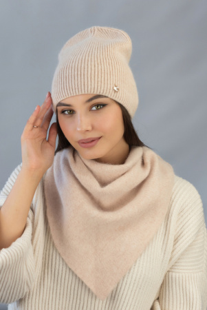 Женский комплект шапка и косынка «Ажен» (4984-5) (кремовый)