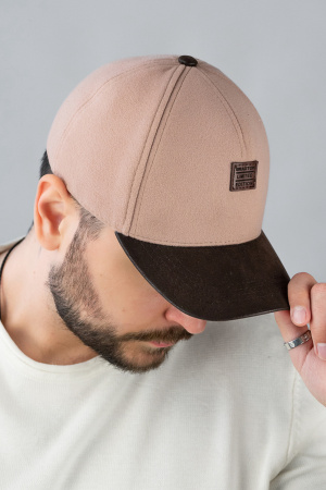 Бейсболка кашемировая мужская Braxton "Signature Cap", козырек экокожа нашивка(6104) (темно-бежевый)