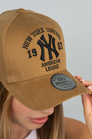 Бейсболка трекерка пятиклинка унисекс New York Yankees (1557)  (кемел + черный)