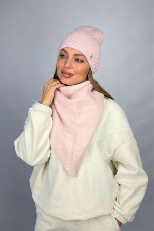Женский комплект шапка и косынка «Ажен» (4984-5) (светлая пудра)