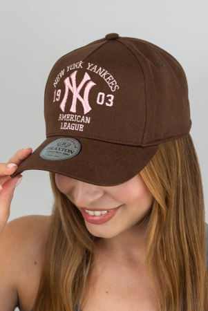Бейсболка трекерка пятиклинка унисекс New York Yankees (1557)  (коричневый+розовый)